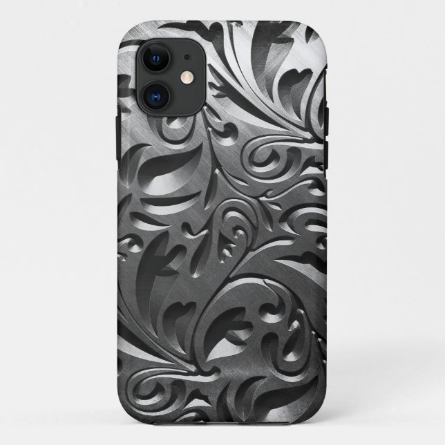 Capa Para iPhone 11 Cinza de aspecto gravado em metal prateado (Verso)