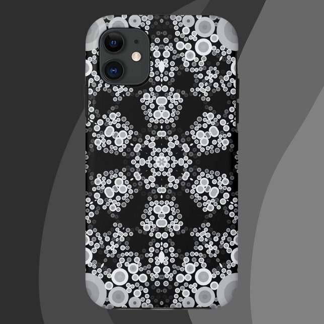 Capa Para iPhone 11 Cinza de Flor Dot Mandala e Preto (Criador carregado)