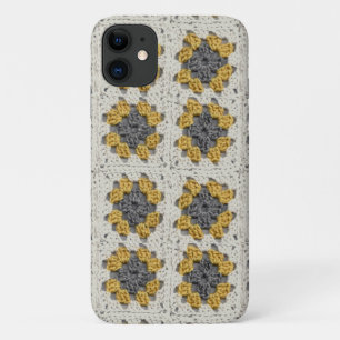 Capa Para iPhone 11 Cinza e amarelo-quadrado da avó crochet