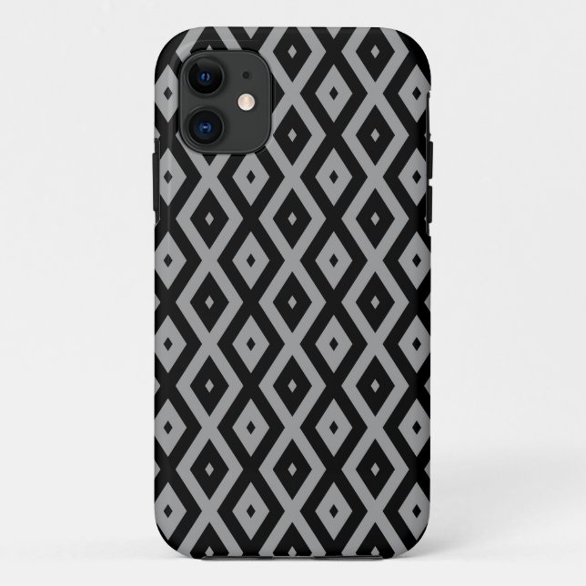 Capa Para iPhone 11 Cinza e padrão de diamante preto (Verso)