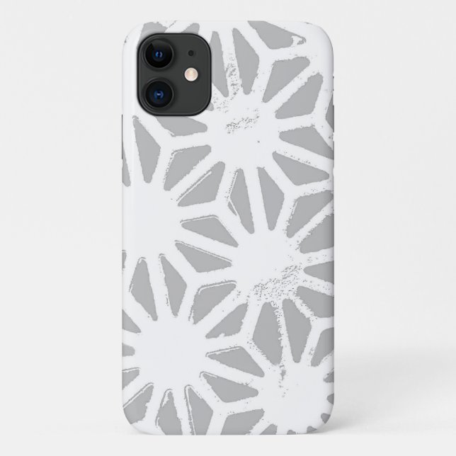 Capa Para iPhone 11 Cinza e padrão geométrico branco (Verso)