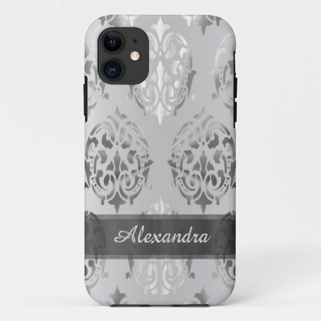 Capa Para iPhone 11 Cinza elegante de prata personalizada (Verso)