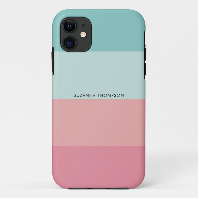 Capa Para iPhone 11 Cinza Horizontal Moderna Pastel Rosa e Azul (Verso)