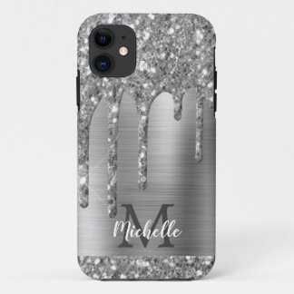Capa Para iPhone 11 Cinza Prateada Monogramada Glitter Glitter Gliers 