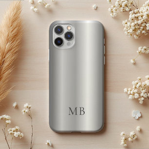 Capa Para iPhone 11 Cinza Prateado Monograma Inicial Falso Metálico Es
