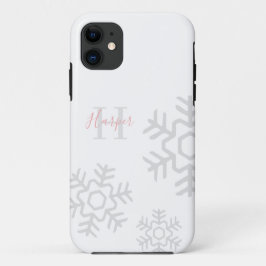 Capa Para iPhone 11 Cinza Rosa-Chic Monograma com Floco de Neve em Bra