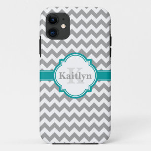 Capa Para iPhone 11 Cinza Teal Chevron Pattern & Marroquino Quatrefoil