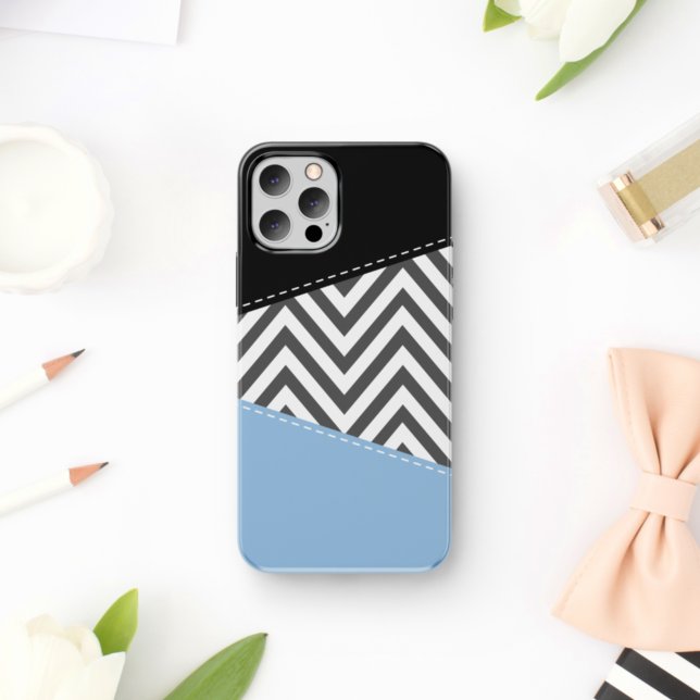 Capa Para iPhone 11 Cinza Zigzag, Cinza Chevron, Zigzag Patterno, Azul (Criador carregado)
