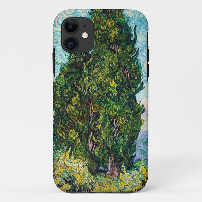 Capa Para iPhone 11 Ciprestes de Vincent Van Gogh Arte Fino (Verso)