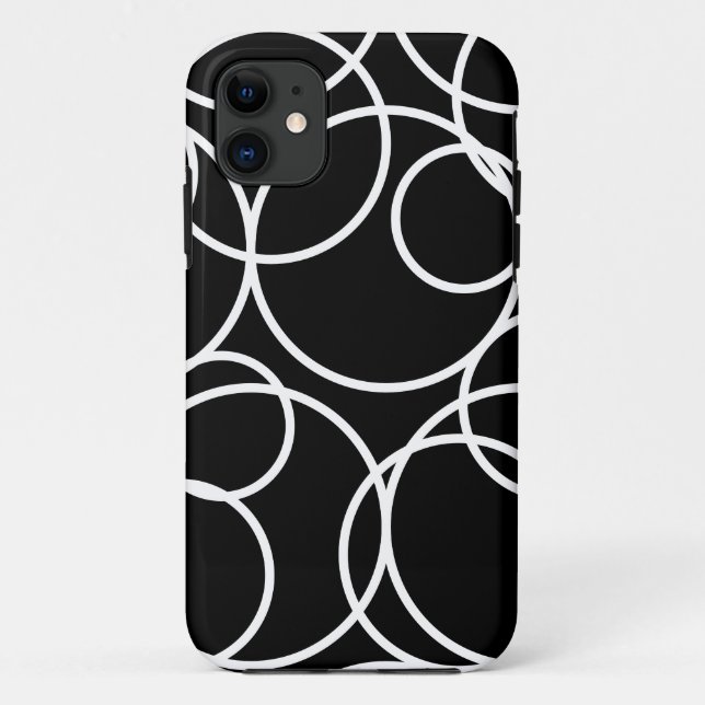 Capa Para iPhone 11 Círculos brancos geométricos Abstrato preto modern (Verso)