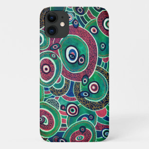 Capa Para iPhone 11 Círculos de Maroon e Turquesa e Ovalos Originais