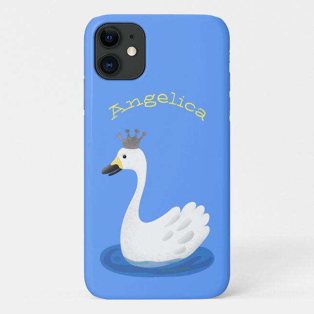 Capa Para iPhone 11 Cisne branco bonito com desenho animado (Verso)