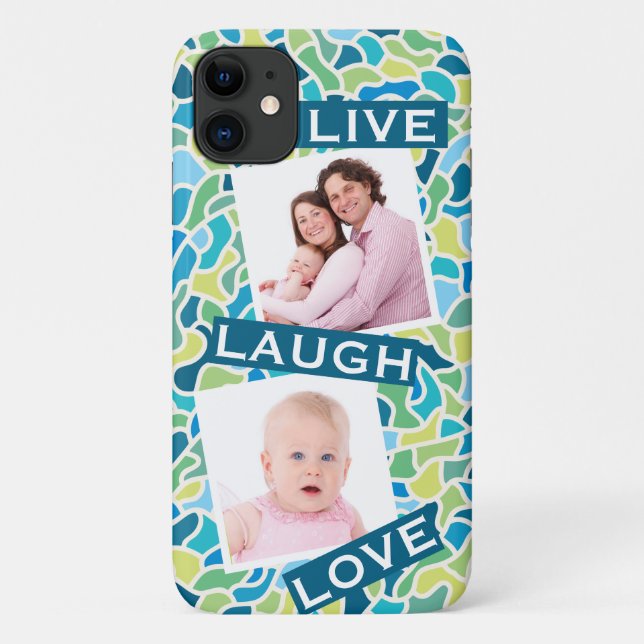 Capa Para iPhone 11 Citação Personalizada do Mosaico Azul Moderno (Verso)