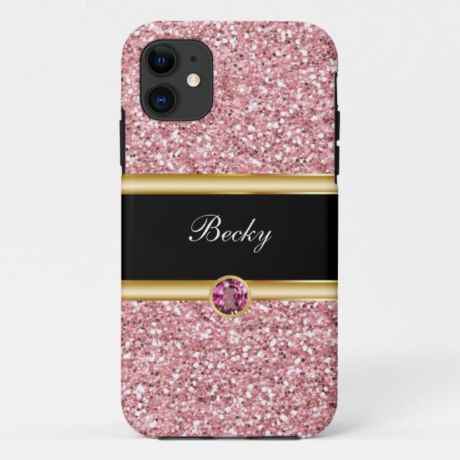 Capa Para iPhone 11 Clássico Faux Rhinestone Jewel Glitter Monograma (Verso)