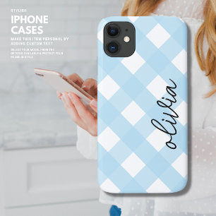 Capa Para iPhone 11 Clássico Gingham Xadrez Buffalo Cheque Azul Pálido