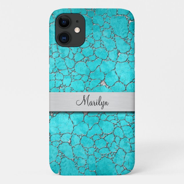 Capa Para iPhone 11 Classy Ladies Monograma Padrão Turquesa (Verso)