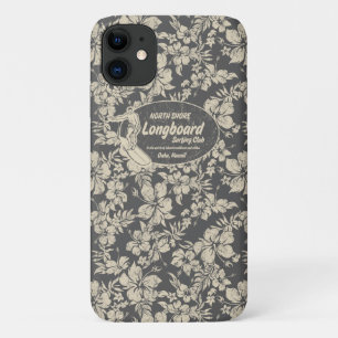 Capa Para iPhone 11 Club Surfing Longboard Logo e Hibiscus Hawaiian