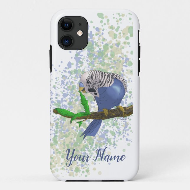 Capa Para iPhone 11 Cobra de periquito azul nas folhas (Verso)