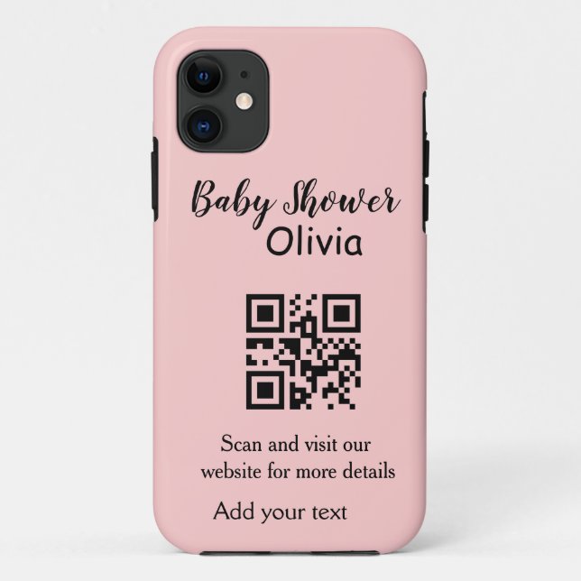 Capa Para iPhone 11 Código QR simples para chá de bebê com nome texto  (Verso)