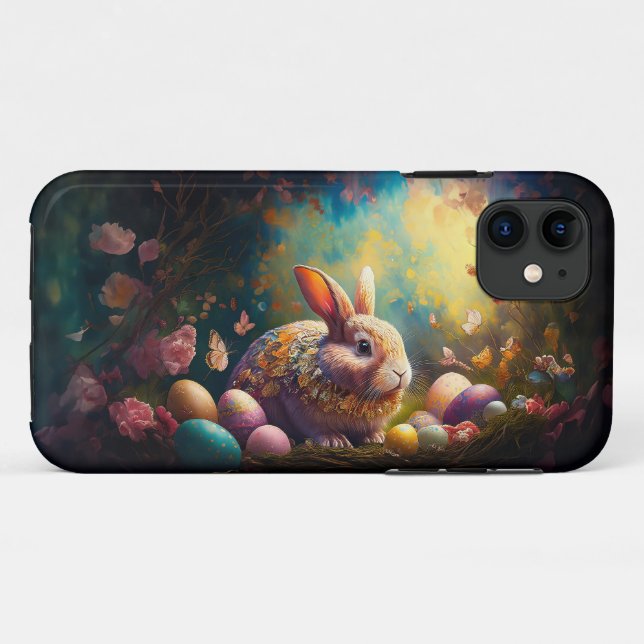 Capa Para iPhone 11 Coelhinho felz pascoa com ovos de Páscoa (Verso (horizontal))