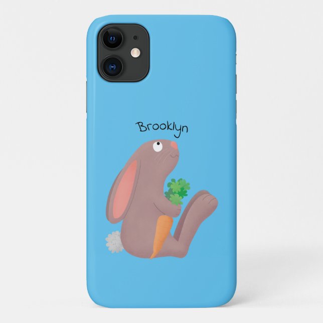 Capa Para iPhone 11 Coelho bonito sentado com desenho de cenoura (Verso)