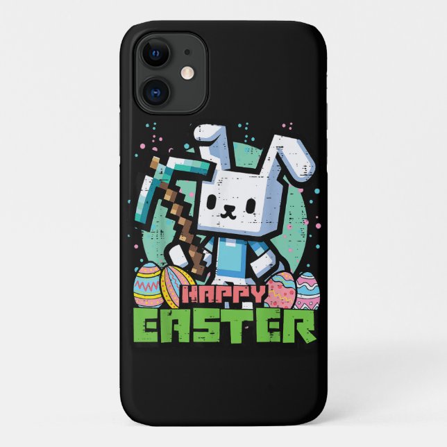Capa Para iPhone 11 Coelho Feliz de Páscoa Jogo Pixel  (Verso)