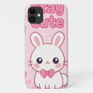 Capa Para iPhone 11 Coelho Rosa Fofo Permaneça Fofo Estética Anime iPh