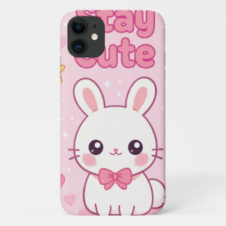 Capa Para iPhone 11 Coelho Rosa Fofo Permaneça Fofo Estética Anime iPh