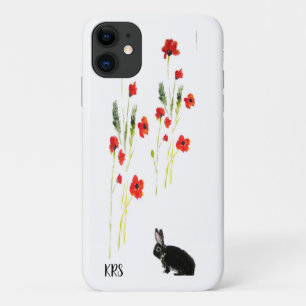 Capa Para iPhone 11 Coelho Vermelho Poppies Bunny Personalizado