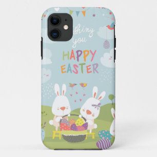 Capa Para iPhone 11 coelhos de Páscoa