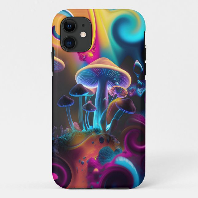 CAPA PARA iPhone 11 COGUMELO ARTÍSTICO PSIQUEDÉLICO MODERNO (Verso)