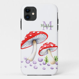 Capa Para iPhone 11 Cogumelos Monograma em Aquarela com Bolinhas Color