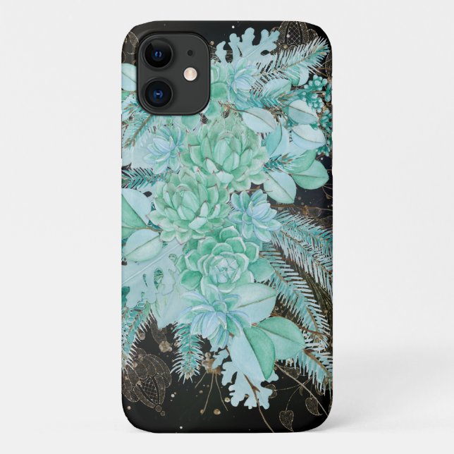 Capa Para iPhone 11 Colagem de cinzas verdes do mar (Verso)