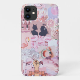 Capa Para iPhone 11 Colagem de Energia de Menina com Estética Rosa
