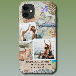 Capa Para iPhone 11 Colagem de Fotos do Vintage Scrapbook Personalizad