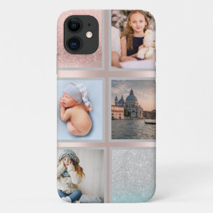 Capa Para iPhone 11 Colagem de Fotos Dourado Rosa