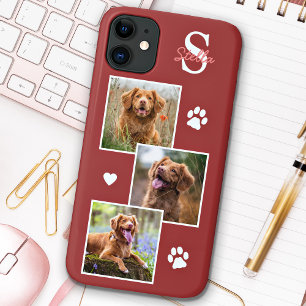 Capa Para iPhone 11 Colagem Fotográfica De Cães Monograma Terra Cotta