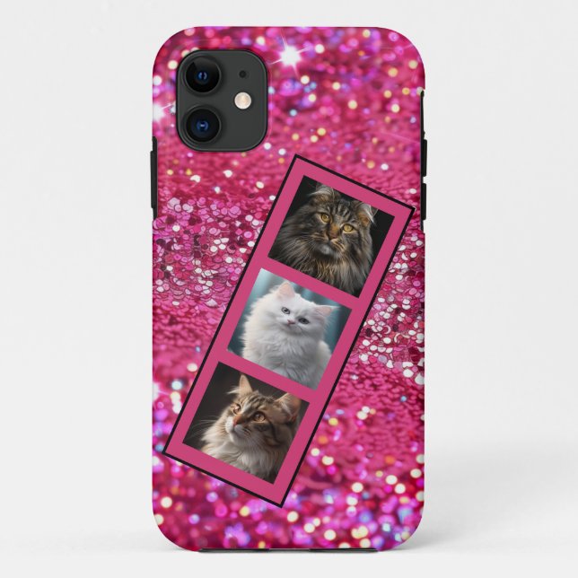 Capa Para iPhone 11 Colagem Personalizada de Fotos Pet Girly Pink Glit (Verso)