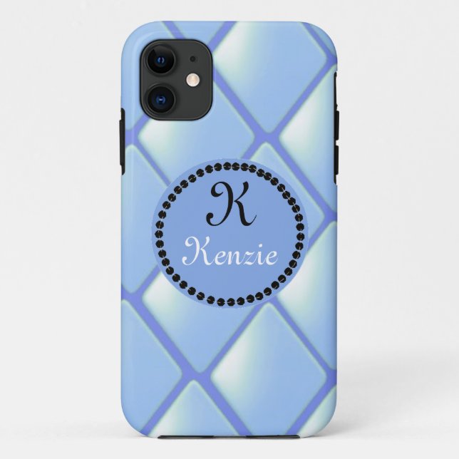 Capa Para iPhone 11 Colcha Azul Diamantada Com Monograma (Verso)