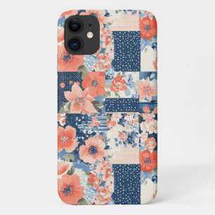 Capa Para iPhone 11 Colcha de retalhos florais Americana em Azul Marin
