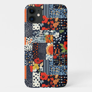 Capa Para iPhone 11 Colcha de retalhos florais coral navy vintage