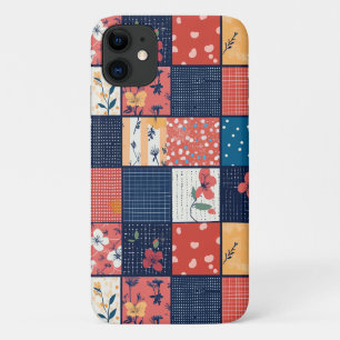 Capa Para iPhone 11 Colcha de retalhos florais em azul marinho vintage