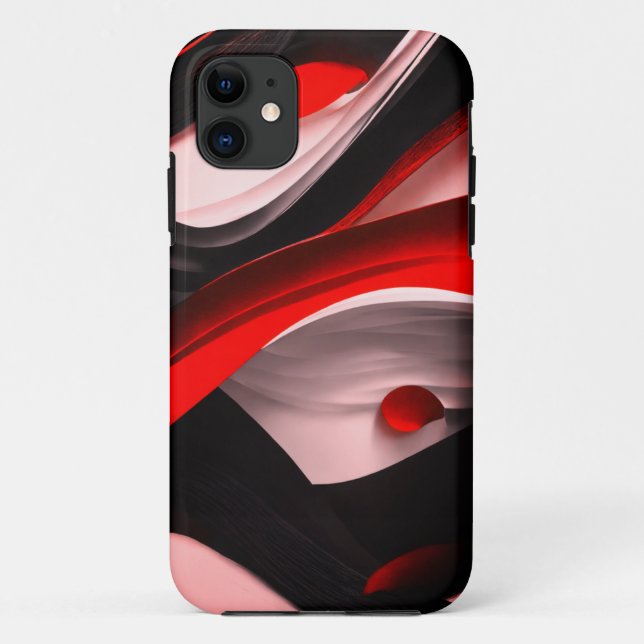Capa Para iPhone 11 Coleção Premium abstrato Black & Red Design - (Verso)