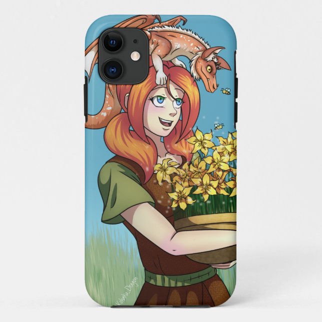 Capa Para iPhone 11 Colhendo Flores com um Dragão (Verso)