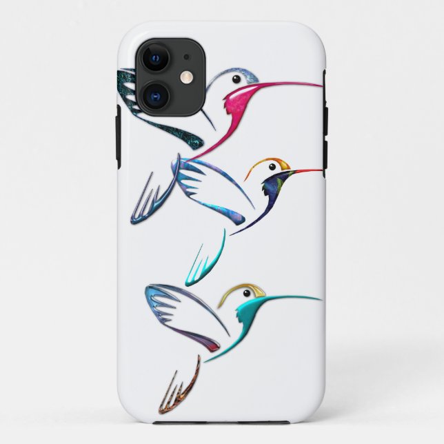 Capa Para iPhone 11 Colibris tropicais metálicos (Verso)