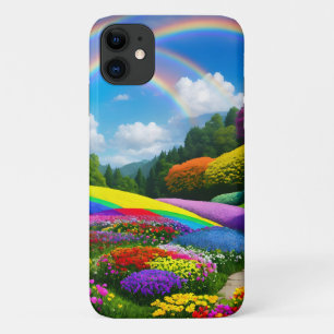 Capa Para iPhone 11 Colinas arco-íris e flores duas