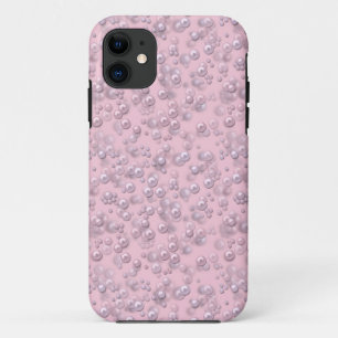 Capa Para iPhone 11 Colocadores de pérolas rosa-branco em veludo rosa