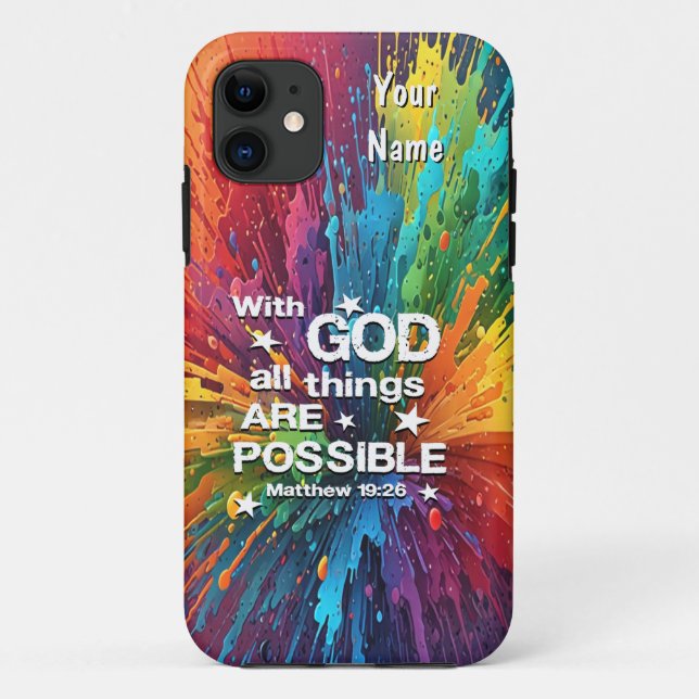 Capa Para iPhone 11 Com Deus Matthew 19-26 (Verso)
