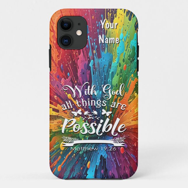 Capa Para iPhone 11 Com Deus Matthew 19-26 (Verso)