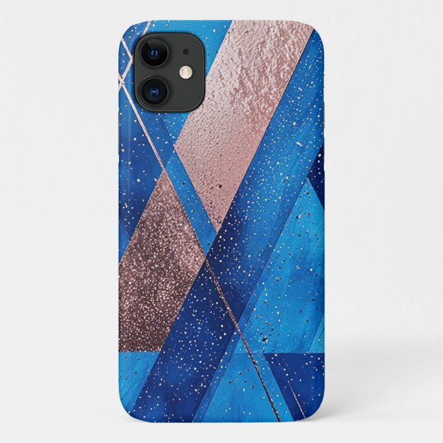 Capa Para iPhone 11 Composição Artística Azul e Dourada Abstrata (Verso)